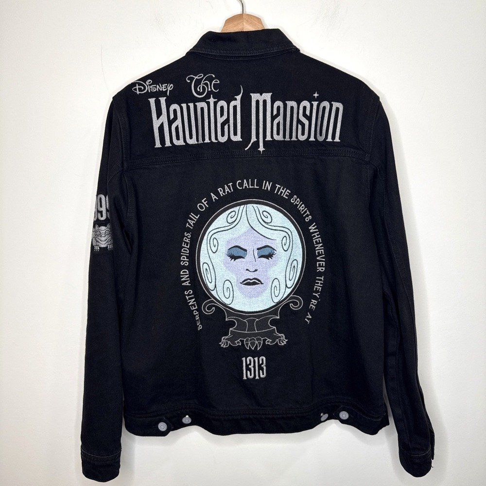 Cakeworthy Haunted Mansion Madame Leota Black Denim Jean Trucker Jacket Disney L